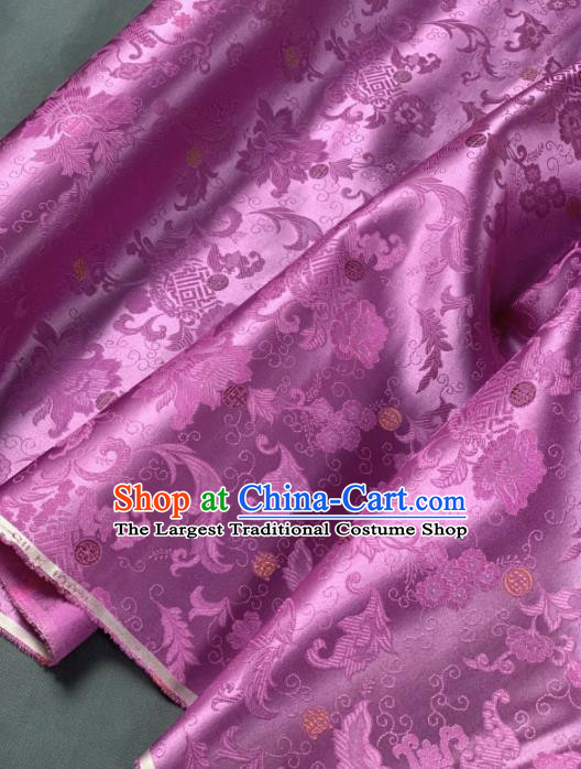 Chinese Classical Peony Pattern Design Lilac Silk Fabric Asian Traditional Hanfu Brocade Material