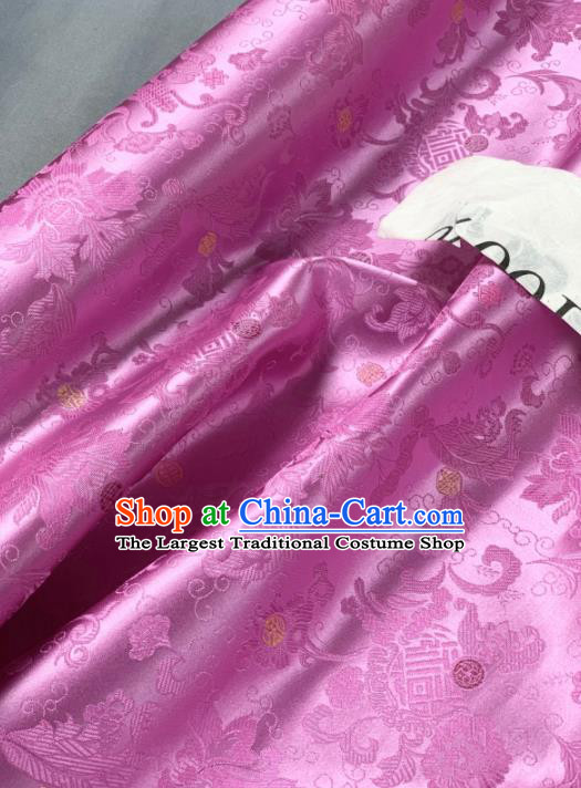 Chinese Classical Peony Pattern Design Lilac Silk Fabric Asian Traditional Hanfu Brocade Material