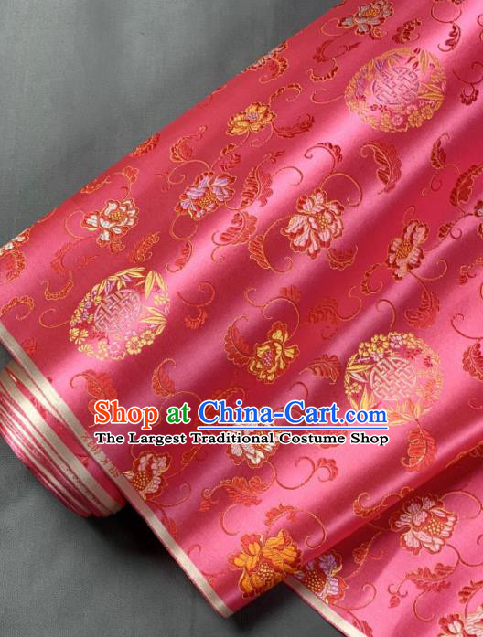 Chinese Classical Bamboo Leaf Peony Pattern Design Peach Pink Silk Fabric Asian Traditional Hanfu Brocade Material