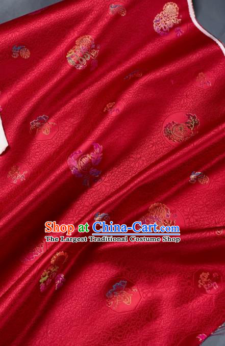 Chinese Classical Longevity Chrysanthemum Pattern Design Red Silk Fabric Asian Traditional Hanfu Brocade Material