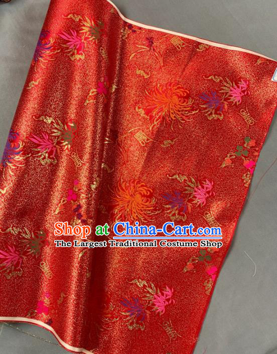 Chinese Classical Bamboo Chrysanthemum Pattern Design Red Silk Fabric Asian Traditional Hanfu Brocade Material
