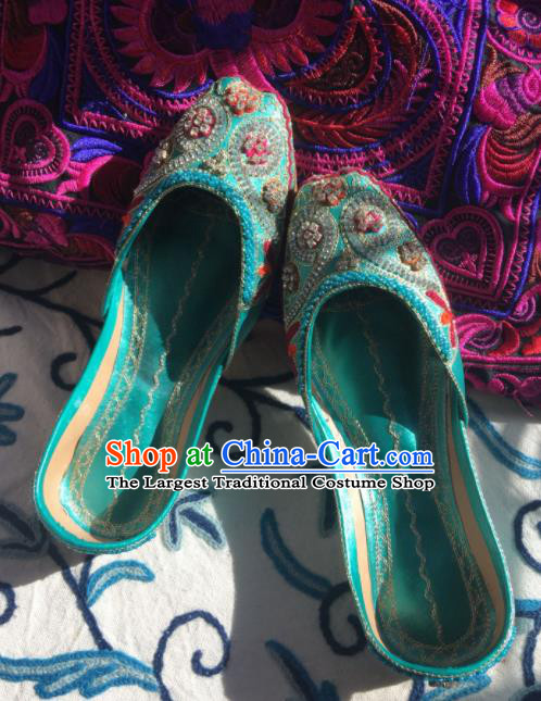 Asian India Traditional Embroidered Plum Green Leather Shoes Indian Handmade Shoes for Women