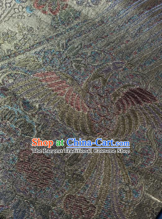 Asian Japanese Traditional Phoenix Pattern Design Brown Brocade Fabric Silk Fabric Tapestry Satin
