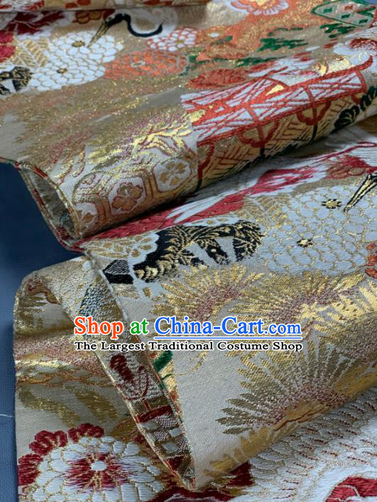 Asian Japanese Traditional Crane Peony Pattern Design Brocade Fabric Silk Fabric Tapestry Satin