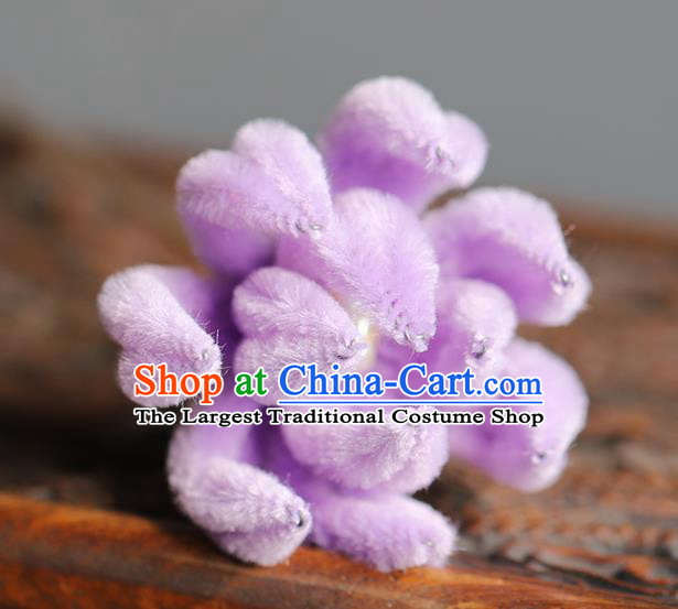 Traditional Chinese Handmade Lilac Velvet Chrysanthemum Hairpin Headdress Ancient Hanfu Hair Accessories for Women