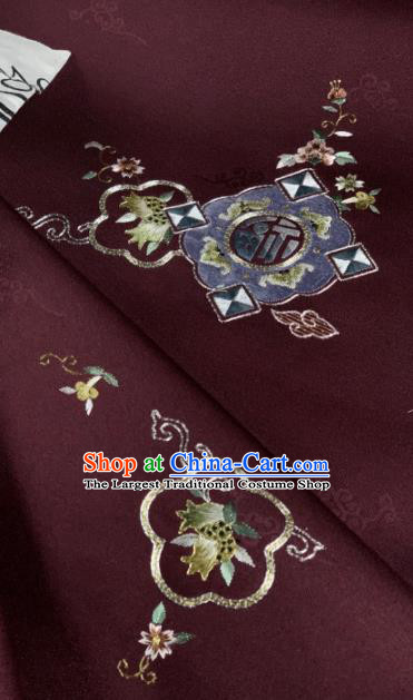Asian Chinese Traditional Embroidered Pomegranate Pattern Design Wine Red Silk Fabric Hanfu Material