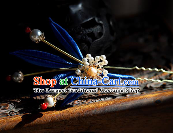 Traditional Chinese Handmade Royalblue Leaf Hairpin Headdress Ancient Hanfu Hair Accessories for Women