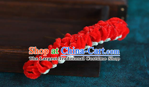 Traditional Chinese Handmade Red Velvet Flowers Hairpin Headdress Ancient Hanfu Hair Accessories for Women