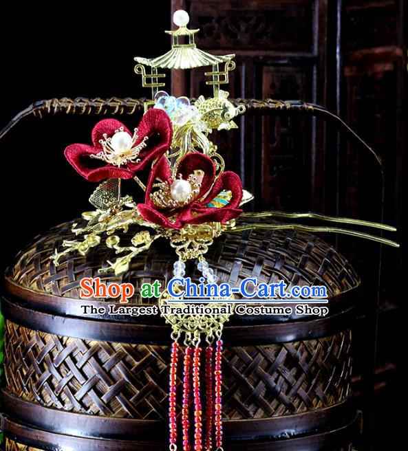 Traditional Chinese Handmade Palace Tassel Hairpin Headdress Ancient Hanfu Hair Accessories for Women