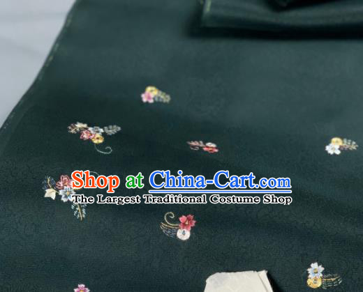 Asian Chinese Traditional Embroidered Pattern Design Atrovirens Silk Fabric Hanfu Material