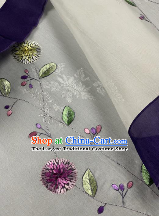 Asian Chinese Traditional Embroidered Dandelion Pattern Design White Silk Fabric Hanfu Material