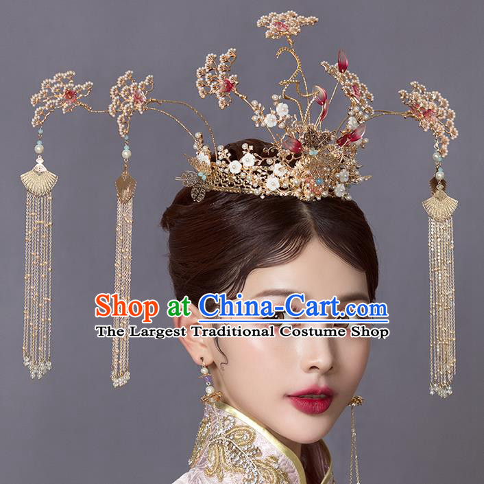 Traditional Chinese Wedding Pine Phoenix Coronet Hairpins Headdress Ancient Bride Hair Accessories for Women