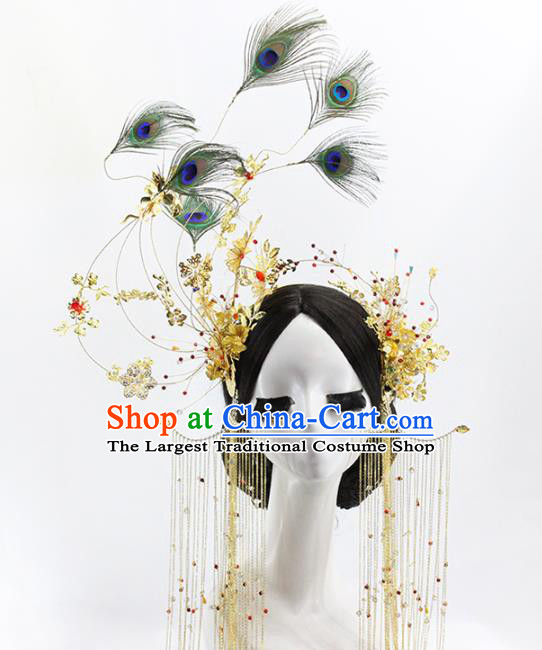 Traditional Chinese Wedding Peacock Feather Phoenix Coronet Hairpins Headdress Ancient Bride Hair Accessories for Women