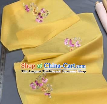 Chinese Traditional Embroidered Chrysanthemum Pattern Design Yellow Silk Fabric Asian Hanfu Material