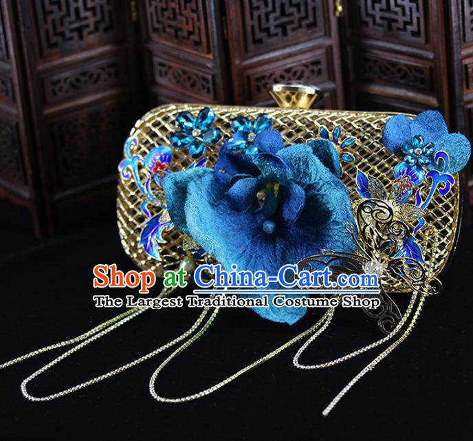 Traditional Chinese Blue Flower Handbag Handmade Wedding Bag Accessories for Women