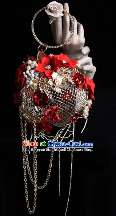 Traditional Chinese Red Flowers Handbag Handmade Wedding Bag Accessories for Women