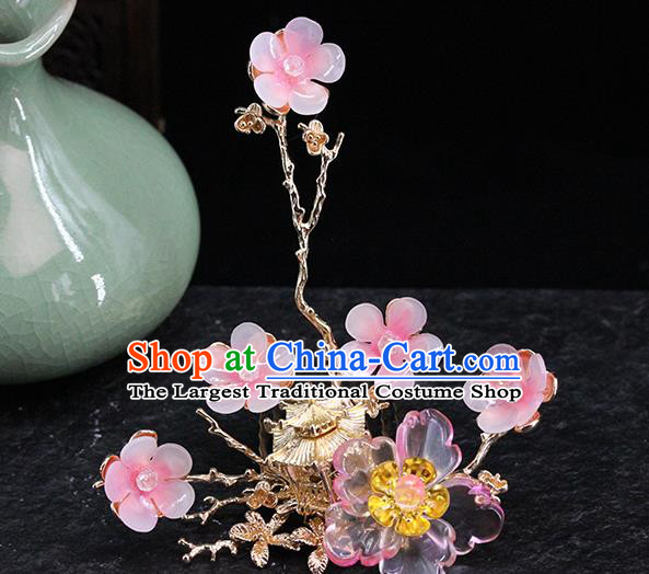 Traditional Chinese Wedding Pink Plum Hair Crown Hairpin Headdress Ancient Queen Hair Accessories for Women