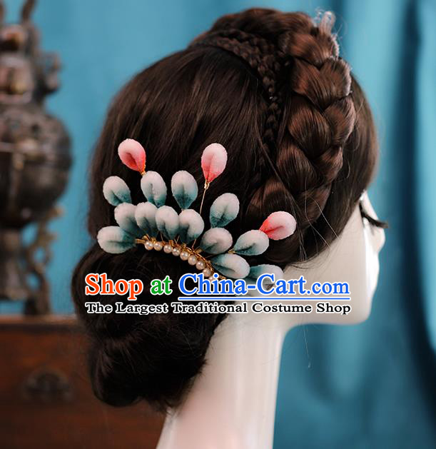 Traditional Chinese Handmade Blue Velvet Flowers Hairpin Headdress Ancient Hanfu Hair Accessories for Women