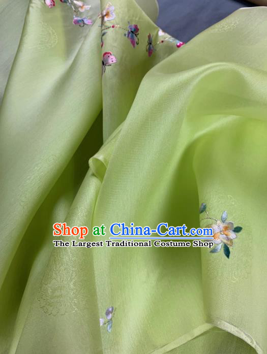 Asian Chinese Traditional Embroidered Flowers Pattern Design Green Silk Fabric Hanfu Material