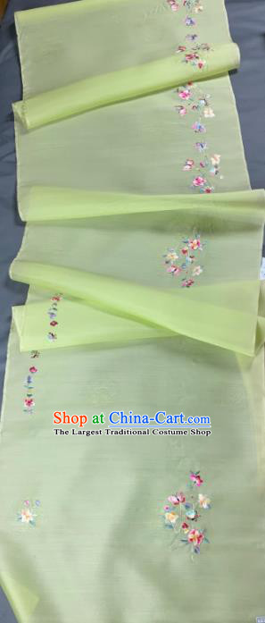 Asian Chinese Traditional Embroidered Flowers Pattern Design Green Silk Fabric Hanfu Material