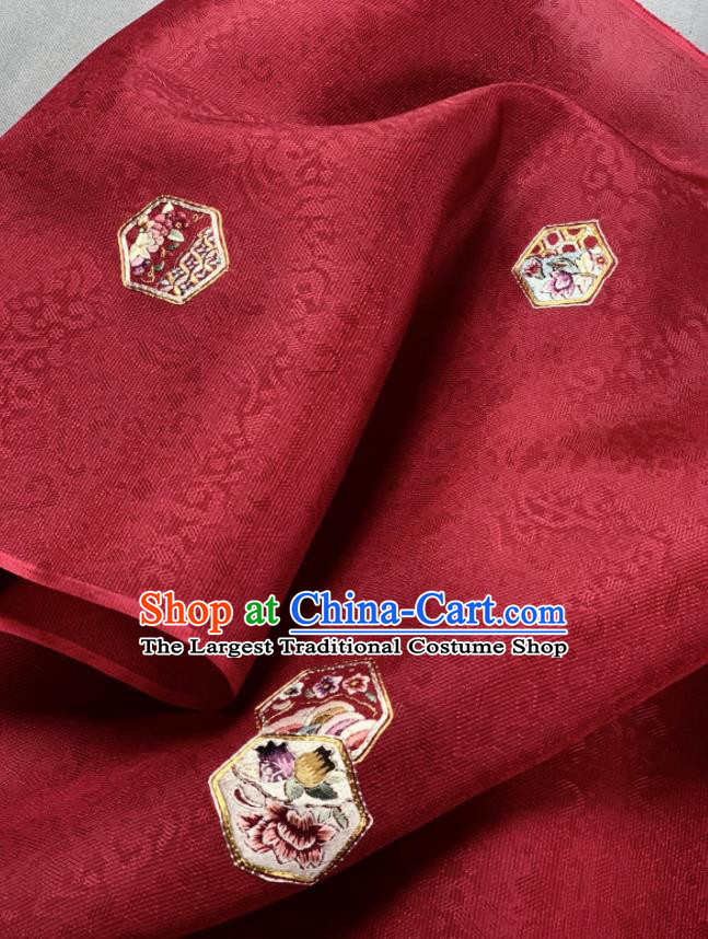 Chinese Traditional Classical Embroidered Birds Pattern Design Red Silk Fabric Asian Hanfu Material