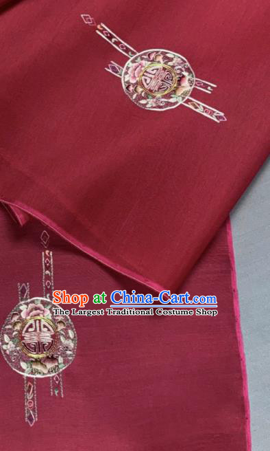 Chinese Traditional Classical Embroidered Wedding Pattern Design Red Silk Fabric Asian Hanfu Material