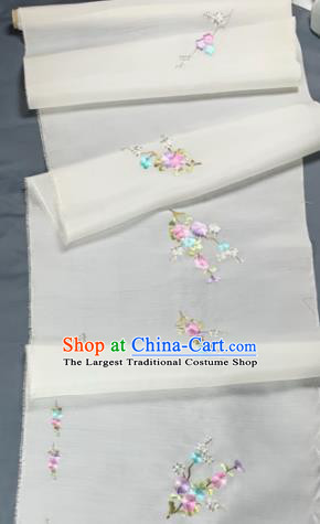 Asian Chinese Traditional Embroidered Chrysanthemum Pattern Design White Silk Fabric Hanfu Material