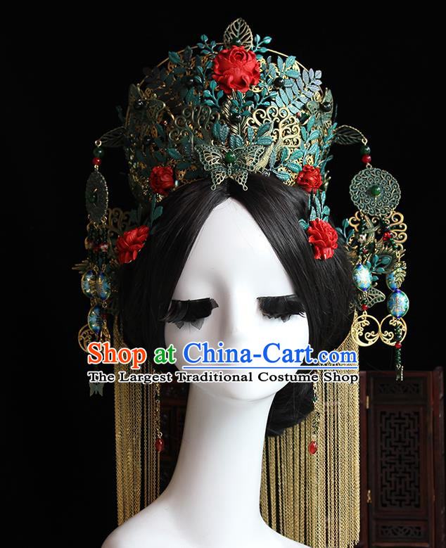 Traditional Chinese Bride Cloisonne Butterfly Phoenix Coronet Headdress Ancient Wedding Hair Accessories for Women