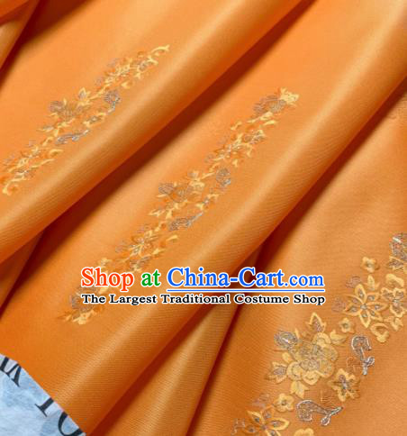 Chinese Traditional Classical Embroidered Flowers Pattern Design Orange Silk Fabric Asian Hanfu Material