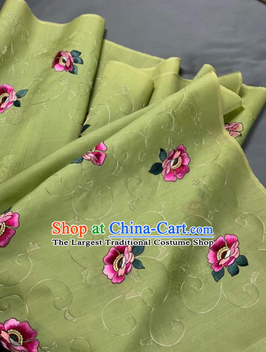 Chinese Traditional Classical Embroidered Flowers Pattern Design Green Silk Fabric Asian Hanfu Material