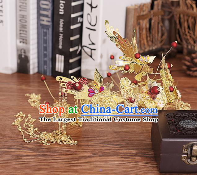 Traditional Chinese Bride Golden Phoenix Coronet Headdress Ancient Wedding Hair Accessories for Women