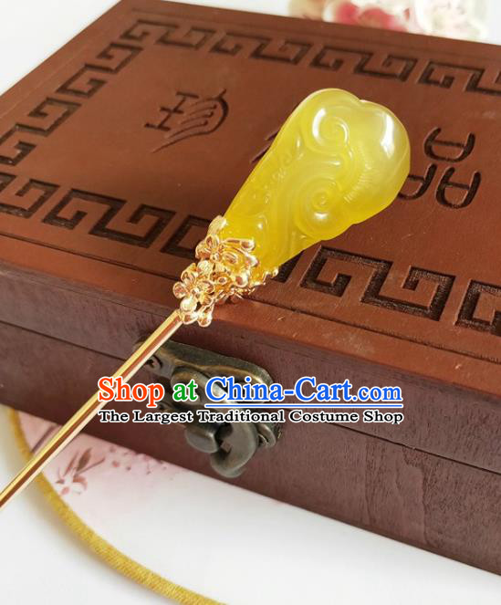 Traditional Chinese Yellow Jade Hairpin Headdress Ancient Court Hair Accessories for Women