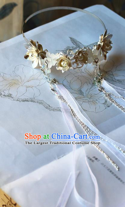 Traditional Chinese White Ribbon Hair Clasp Headdress Ancient Wedding Hair Accessories for Women