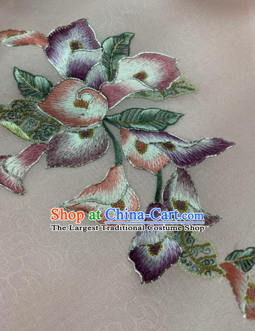 Chinese Traditional Embroidered Flowers Pattern Design Pink Silk Fabric Asian Hanfu Material