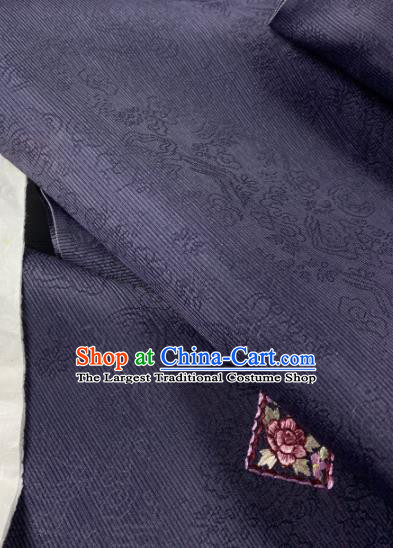 Chinese Traditional Embroidered Flowers Pattern Design Navy Silk Fabric Asian Hanfu Material