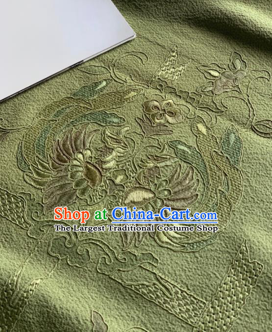 Chinese Traditional Embroidered Phoenix Pattern Design Green Silk Fabric Asian Hanfu Material