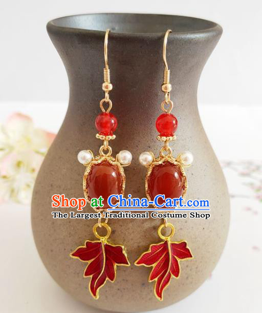 Traditional Chinese Handmade Red Goldfish Earrings Ancient Hanfu Ear Accessories for Women