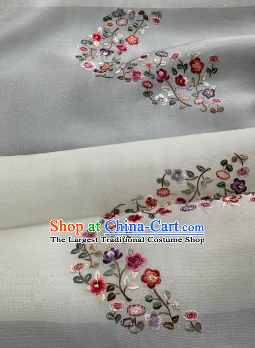 Chinese Traditional Embroidered Flowers Pattern Design Beige Silk Fabric Asian Hanfu Material