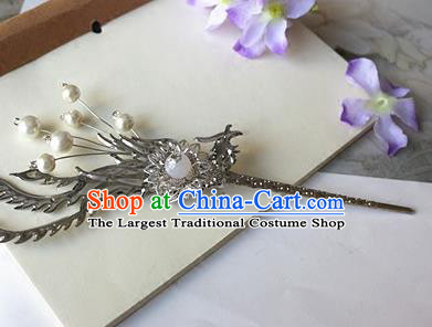 Traditional Chinese Argent Phoenix Hairpin Headdress Ancient Court Hair Accessories for Women