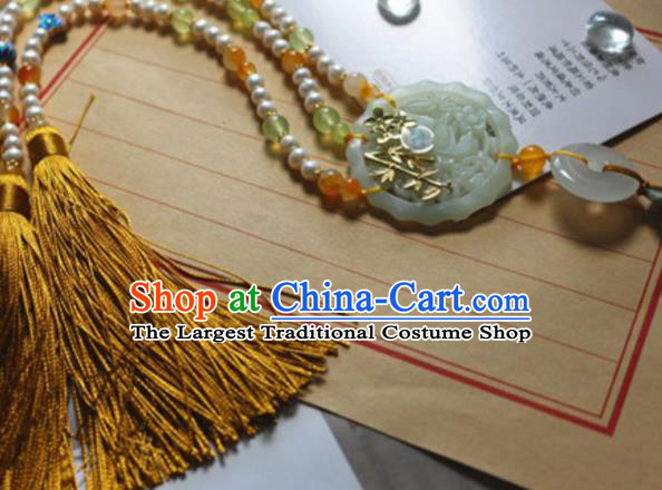 Traditional Chinese Handmade Tassel Jade Pendant Ancient Hanfu Pearls Waist Accessories for Women