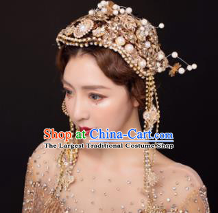 Traditional Chinese Stage Show Golden Hair Clasp Headdress Handmade Catwalks Hair Accessories for Women