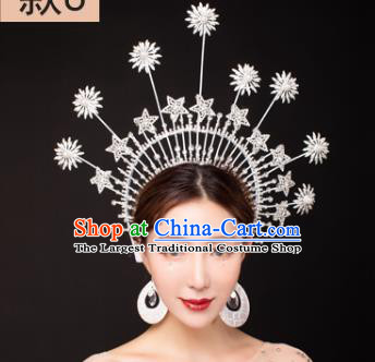 Traditional Chinese Stage Show Crystal Star Royal Crown Headdress Handmade Catwalks Hair Accessories for Women