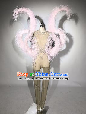 Top Miami Catwalks Deluxe Pink Feather Wings Stage Show Brazilian Carnival Costume for Women