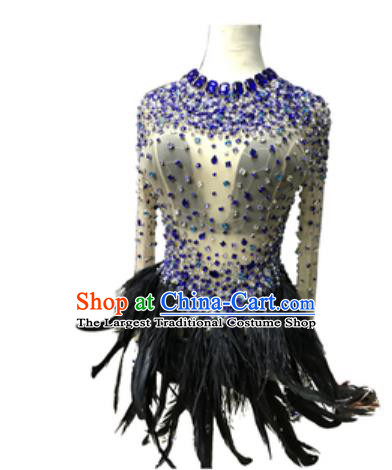 Top Grade Modern Dance Latin Dance Black Feather Dress Catwalks Compere Costume for Women
