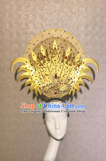 Traditional Chinese Court Stage Show Golden Hair Clasp Headdress Handmade Catwalks Hair Accessories for Women