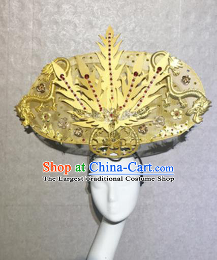 Traditional Chinese Court Stage Show Deluxe Golden Dragon Phoenix Headdress Handmade Catwalks Hair Accessories for Women