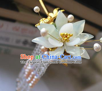 Traditional Chinese Palace Green Lotus Hairpin Headdress Ancient Court Hair Accessories for Women
