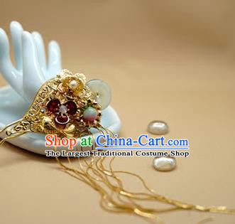 Traditional Chinese Palace Golden Jade Hairpin Headdress Ancient Court Hair Accessories for Women