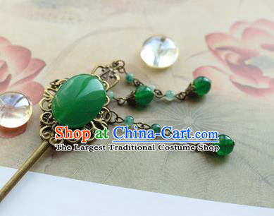 Traditional Chinese Bride Green Beads Retro Hairpin Headdress Ancient Court Hair Accessories for Women