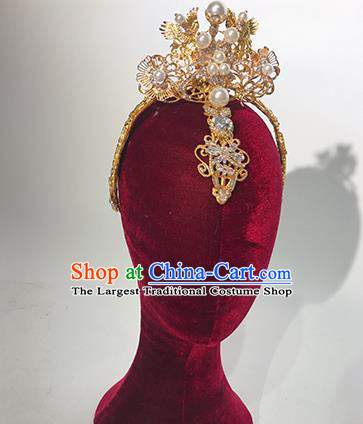 Traditional Chinese Stage Show Golden Royal Crown Headdress Handmade Catwalks Hair Accessories for Women